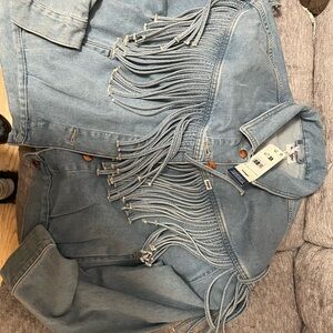 NWT wrangler fringe jean jacket